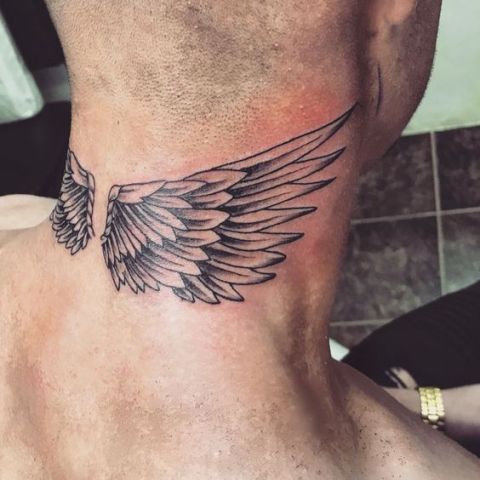 wings on neck 13 - Wings tattoos
