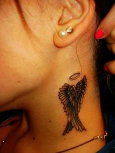 wings on neck 9 - wing tattoos