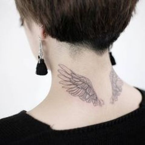 wings on neck 8 - Wings tattoos