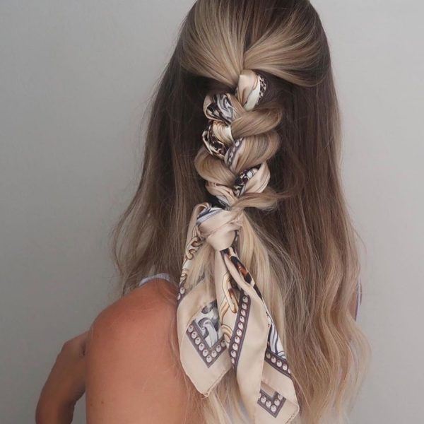 Trendy hairstyles in tik tok braid with a bandana 