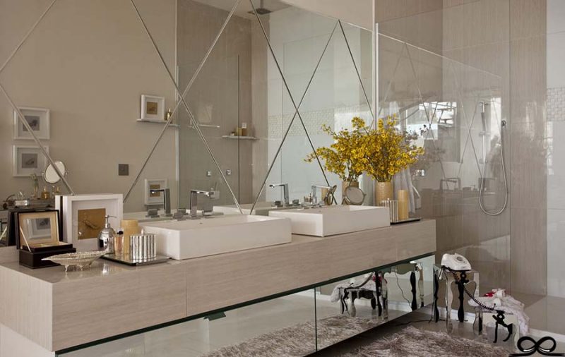 Bathroom with beveled mirror