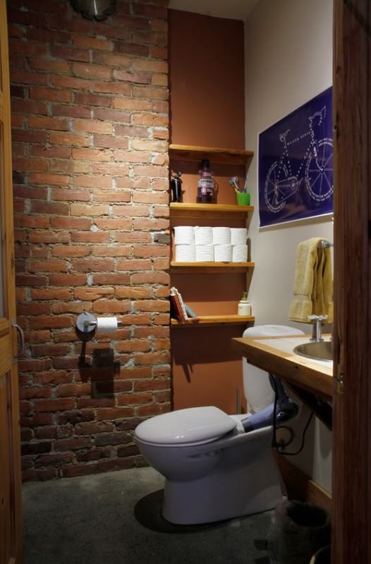 small-bathrooms with rustic-walls