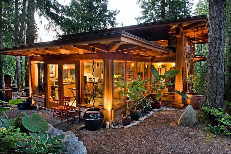 open wood and glass cottages