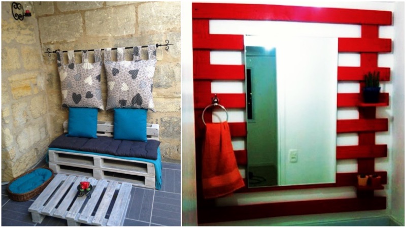 Red bathroom pallet panel