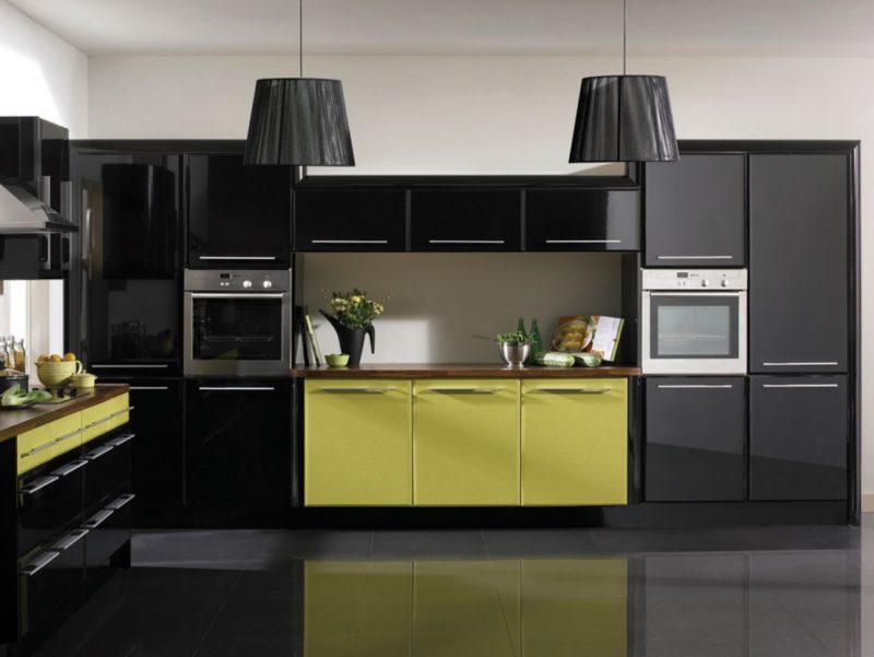 yellow and black kitchen