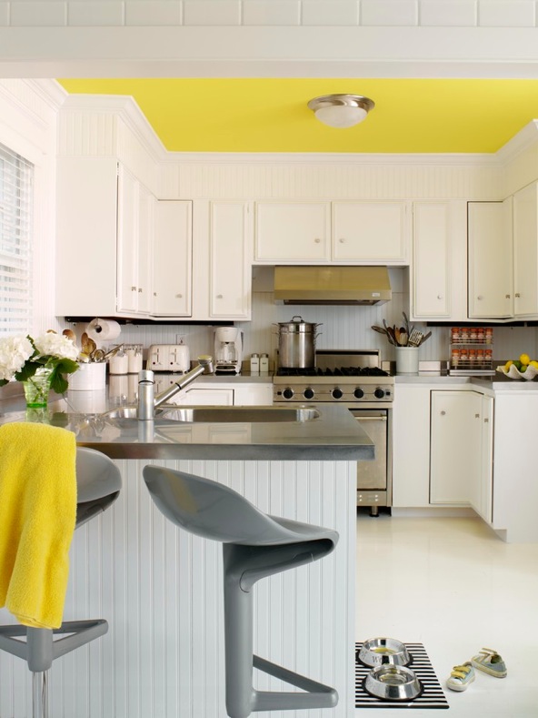 kitchen with yellow ceiling