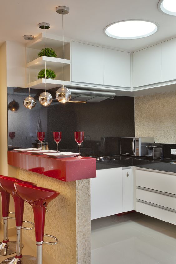 red kitchen countertop