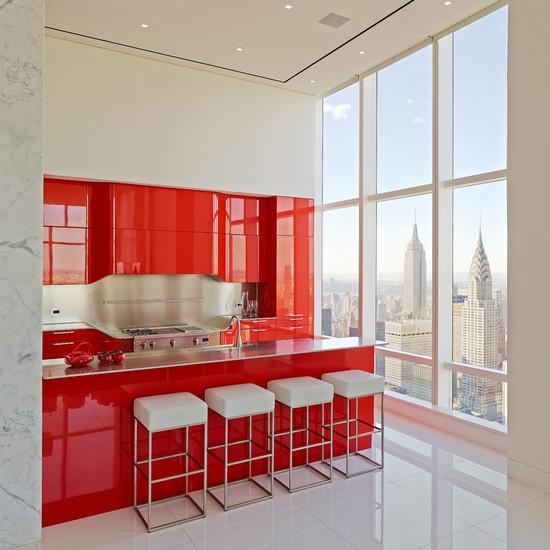 Red simple american kitchen