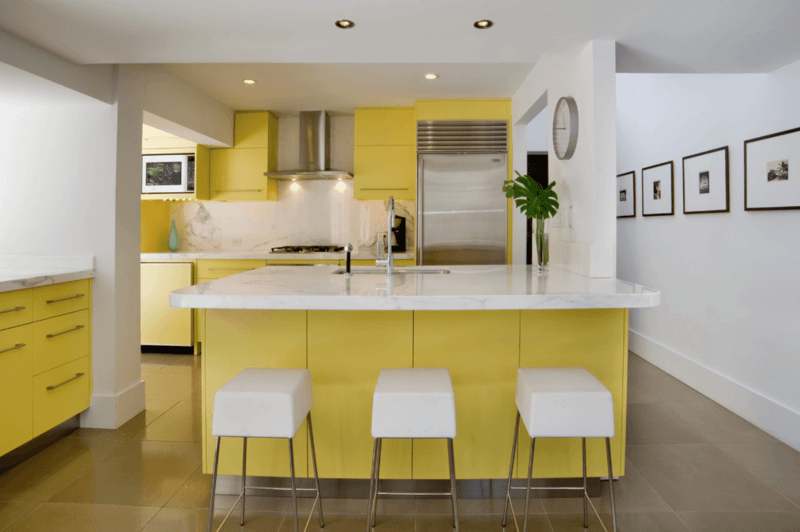 yellow and white kitchen