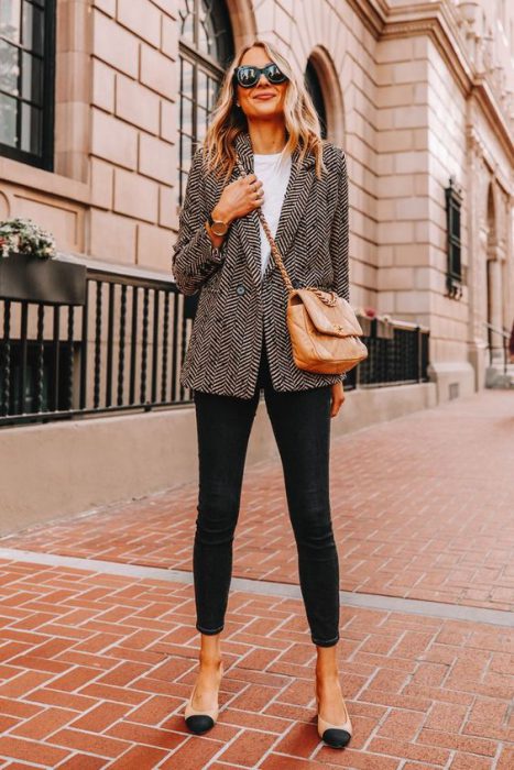 blazer t-shirt and black jeans