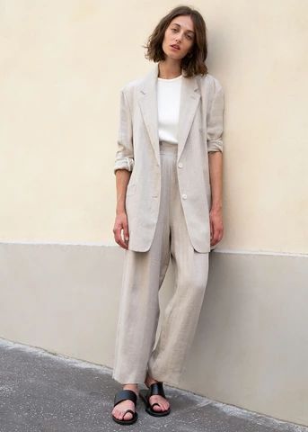 linen palazzo and blazer with T-shirt