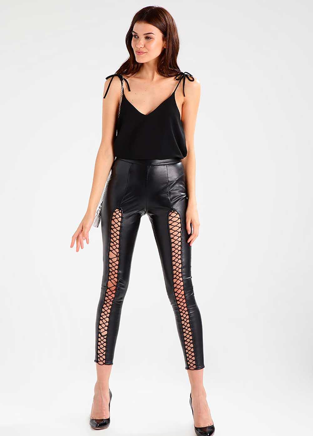 Mesh leather leggings