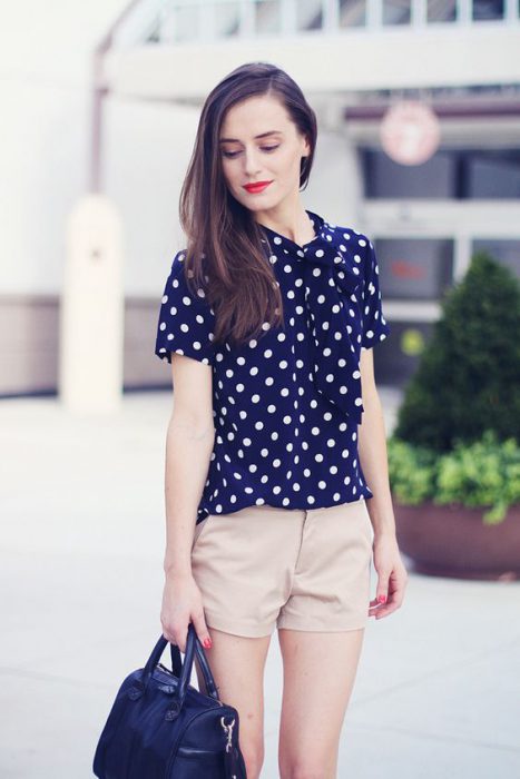 blue polka dot short and blouse