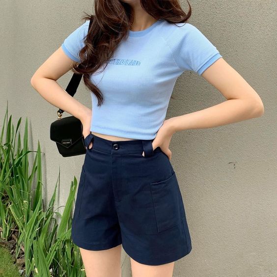 youth casual look with dark blue shorts