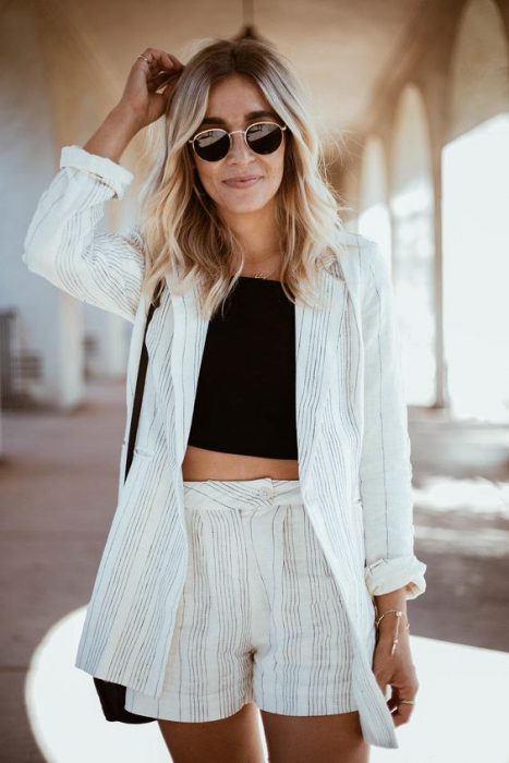 linen blazer and shorts with top