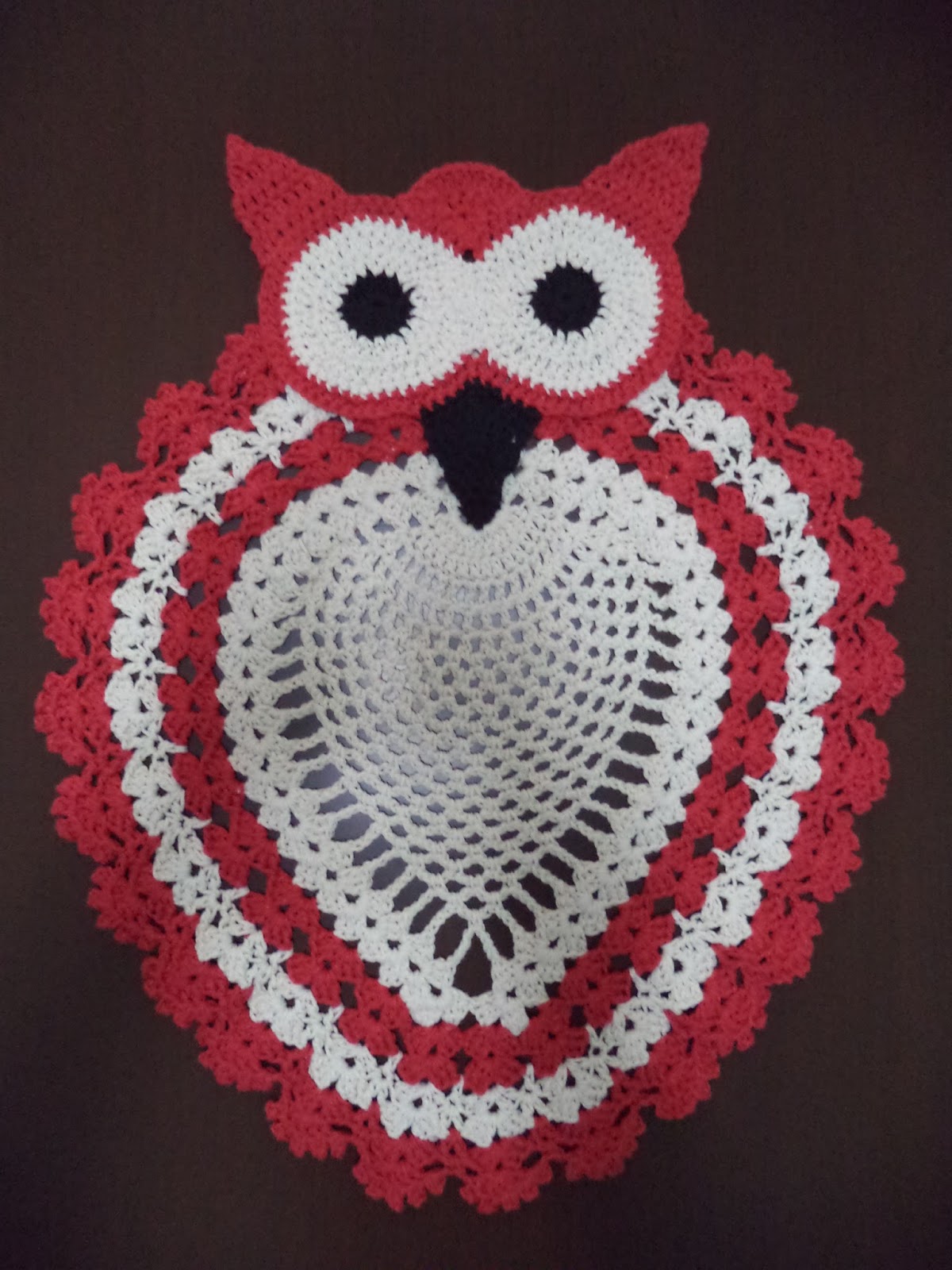 Red and white crochet owl