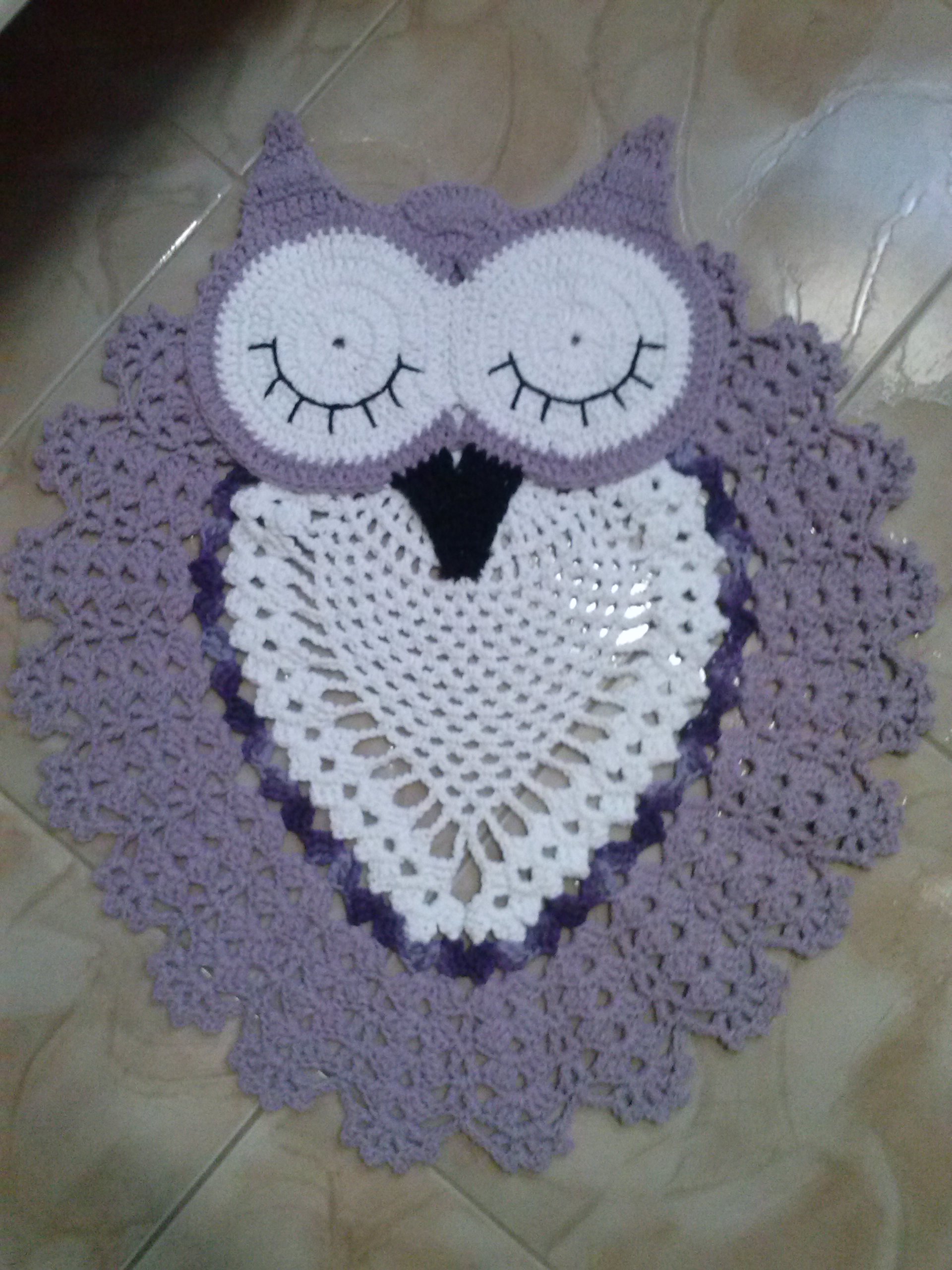 crocheted owl with closed eye