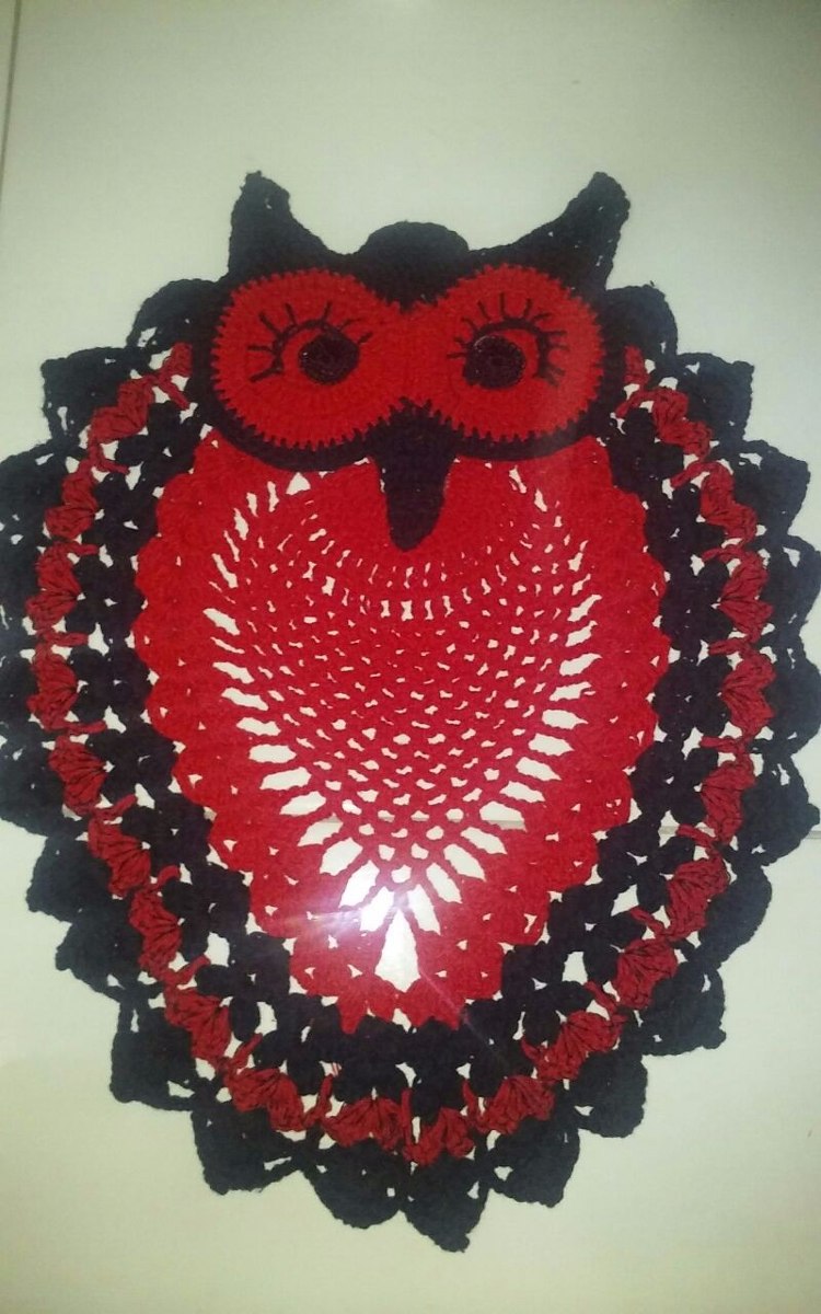 Red and black crochet owl