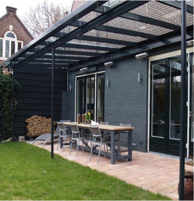 iron pergola with glass