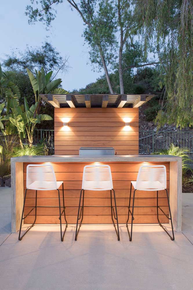 wooden bar set and barbecue