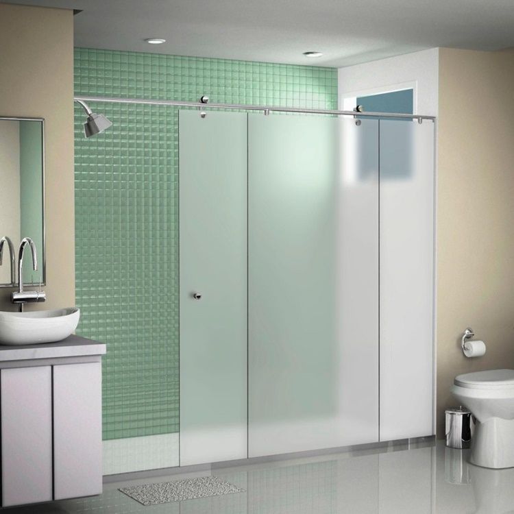Sliding entrance in bathroom without frame in shower stall
