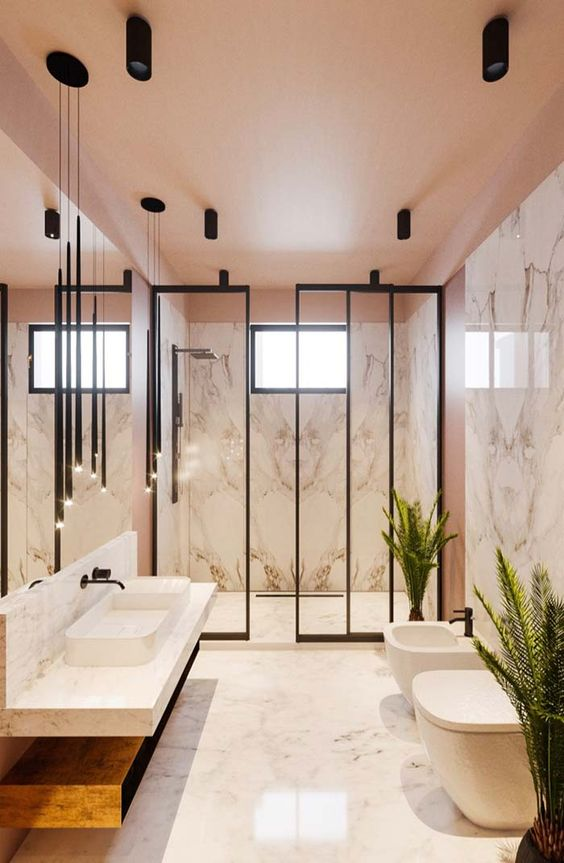 modern bathroom with glass entry