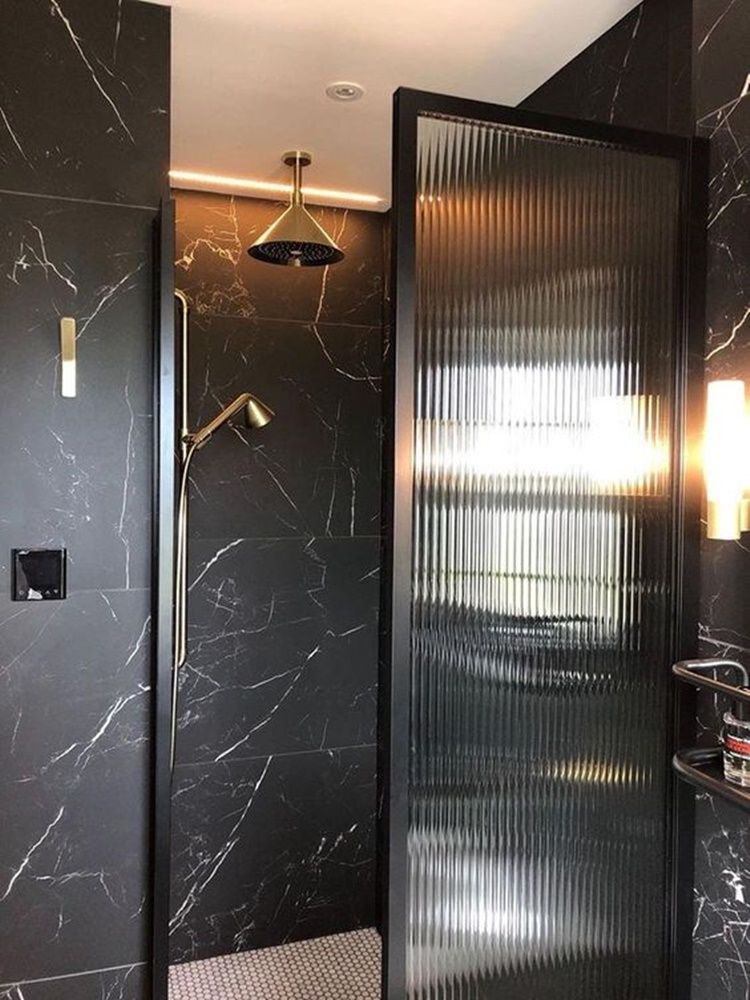 black bathroom glass door