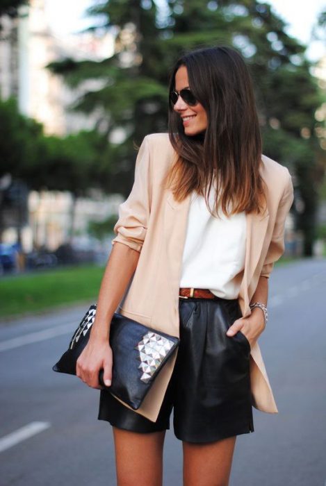 sermiformal look with leather shorts