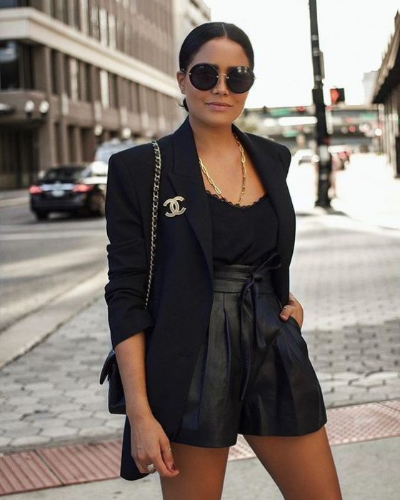 leather short evening outfit